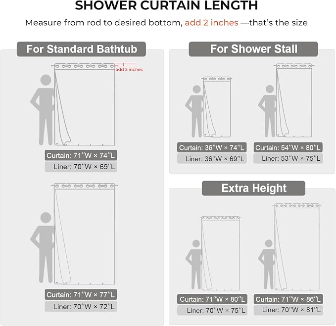 River Dream Linen Textured No Hooks Shower Curtain with Liner,Grey,71x86 | Extra Long,with Snap-in Liner,Heavy Duty Fabric,Quick Dry,Bottom Magnets,Water-Repellent,Washable,Farmhouse Bathroom Set