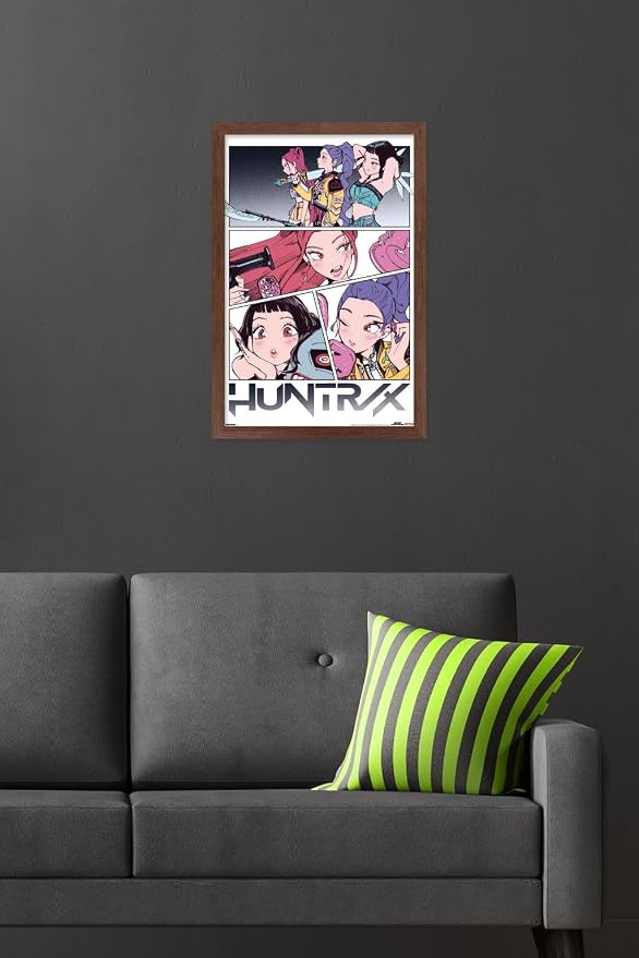 Trends International Netflix KPop Demon Hunters (2025) - Huntrix Manga Panels Wall Poster, 22.4L x 14.7W, Mahogany Framed Version