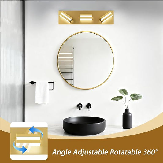 IZORRO LED Modern Bathroom Lights Fixtures(3-Light,Dimmable,360°Rotate),Brushed Glod Acrylic Wall Lighting,Vanity Lights for Bathroom Over Mirror - 6000k 16In (No Assembly Required)