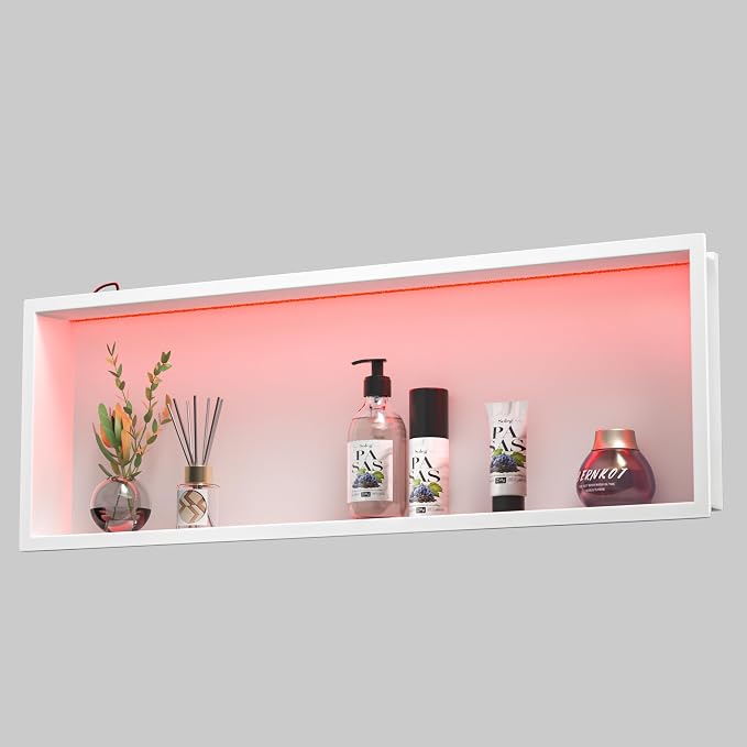 Stainless Led Shower Niche 36"x12" White RGB Light No Tile Needed | 304 stainless steel shower niche,recessed dimmable niche shower,Led driver & remote control included,dropped in niche