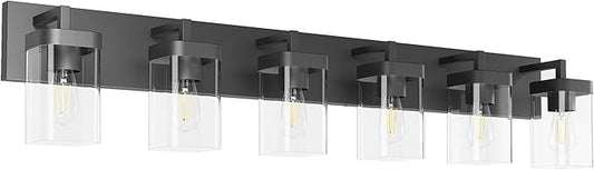 Bathroom Vanity Light, Square Design 6 Lights Morden Bathroom Lighting Fixtures Over Mirror, Black Vanity Light for Living Room/Bedroom