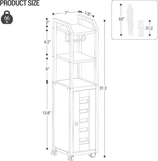 Bathroom Storage Cabinet - Toilet Paper Storage Cabinet, Small Toilet Paper Holder with 4 Wheels, Bathroom Organizer with Adjustable Shelf, for Small Spaces, White BC04613W