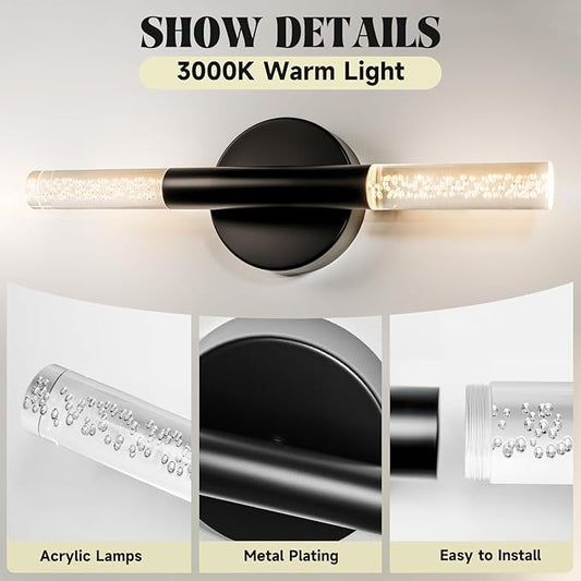 LED Bathroom Vanity Lights,16 inch Bathroom Light Fixtures Over Mirror,3000K Natural Warm Light, ETL&UL Listed, Modern Wall Sconce for Bedroom,Living Room,Hallway,Black
