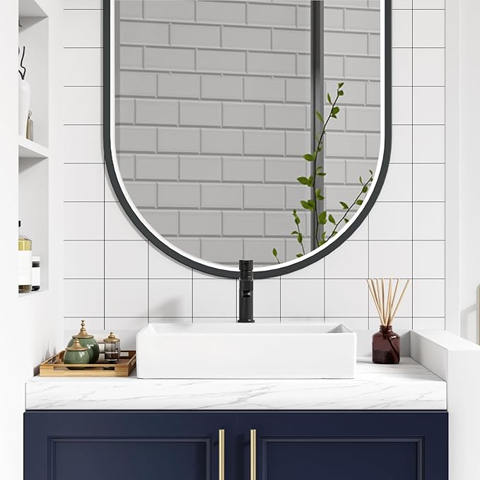 GAOMON Vessel Sink Rectangular, 20"x18" Bathroom Sink White Ceramic Lavatory Vanity Above Counter Vessel Sink Art Basin - white