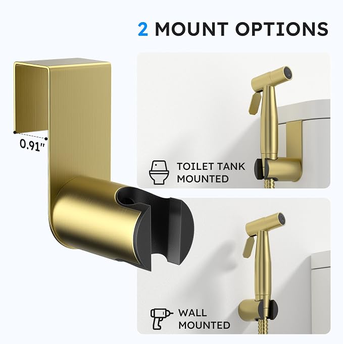 Arofa Handheld Bidet Sprayer, Bidet Attachment for Toilet, Brushed Gold | Adjustabel Water Pressure, Leak-Free Hose, Fits Two-Piece Toilets, Feminine/Baby/Pet Wash, Cloth Diaper Rinse, Easy Install