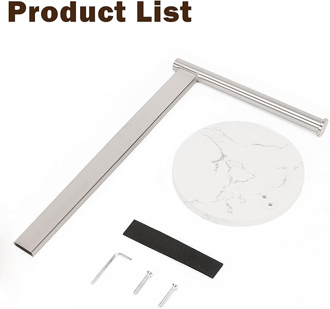 Hand Towel Holder Stand for Bathroom, L- Shaped Standing Hand Towel Rack, Towel Bar Kitchen Vanity Countertop Organizer, SUS304 Stainless Steel Material (Marble Base, Brushed Nickel)
