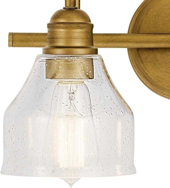 Kichler Avery 15" Bathroom Vanity Industrial 2 Light Wall Fixture with Clear Seeded Glass in Black, for Bathroom (8.25" x 15" x 9.5") 45972BK