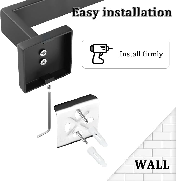 Alise Towel Bar Towel Racks for Bathroom Wall Mount 16 Inch,Matte Black | SUS304 Stainless Steel Bathroom Towel Holder, Full Square Towel Rod Towel Hanger for Bathroom Lavatory Kitchen