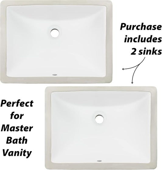 Ticor 18" Square White Porcelain Undermount Bathroom Vanity Sink Ceramic (2 Pack)