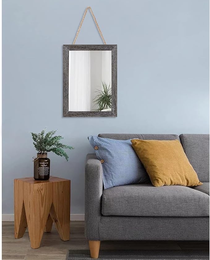 AAZZKANG Wall Mirror with Rectangle Wood Frame Rustic Decorative Hanging Mirrors for Bedroom Bathroom Living Room Home Office Small
