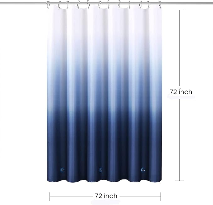 Shower Curtain Liner, Blue Lightweight Shower Curtain Liners, Plastic Shower Curtains, 72x72 inch PEVA Shower Liner with 12 Grommet Holes 3 Magnetic Weights