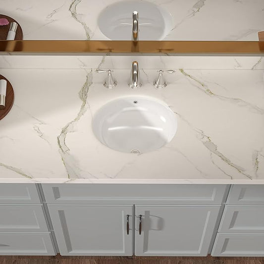 Lordear Undermount Bathroom Sink 18x15 Inch Oval Vessel Sink White Porcelain Ceramic Bathroom Vanity Sink Under Counter Lavatory Basin with Overflow Modern Art Basin