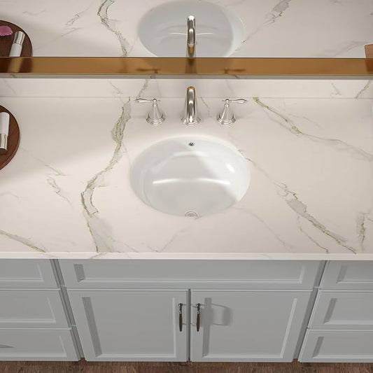 Lordear Undermount Bathroom Sink 18x15 Inch Oval Vessel Sink White Porcelain Ceramic Bathroom Vanity Sink Under Counter Lavatory Basin with Overflow Modern Art Basin