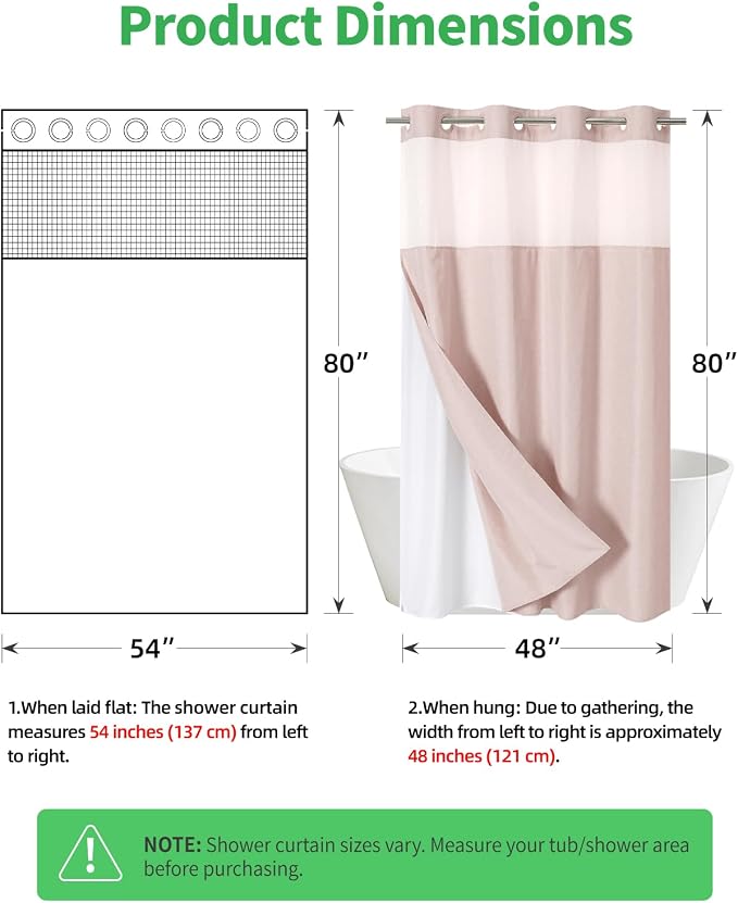 eachope No Hook Linen Texture Shower Curtain with Snap-in Liner,54x74 Blush | 230GSM Thick Fabric,Hotel Luxury Decor,Mesh Top Window,Waterproof & Machine Washable,for Shower Stall or Bathroom
