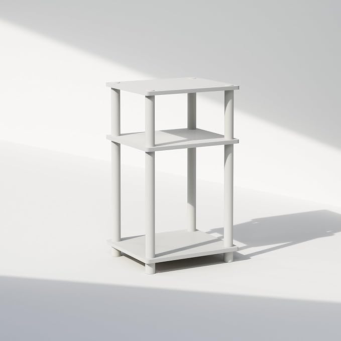 Furinno JUST Toolless 3-Tier Night Stand, Open Storage, White | Compact, Narrow Bedside Table, End Table, Side Table, for Bedroom, Dorm
