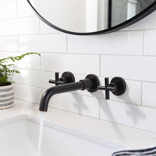 ARCORA Wall Mount Bathroom Faucet, Oil Rubbed Bronze Bathroom Sink Faucet, 2 Handle Wall Mount Vessel Sink Faucet Rough in Brass Valve Included