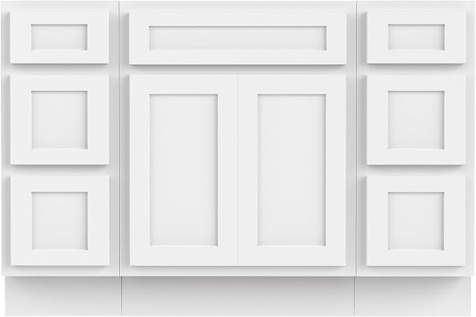 54 Inch Bathroom Vanity Base Only, Single Vanity Cabinet with Dove-Tailed Drawers, Soft-Closing Doors, White, Without Top,Small