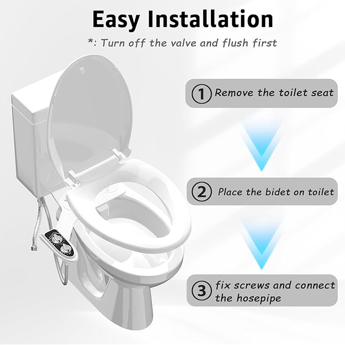 Bidet Toilet Attachment, Toilet Bidet Cold Water No-Electric, 3 Wash Modes Female Wash/Bidet Wash/Self-Cleaning, Super-Slim Design, 2 Years Support, Black