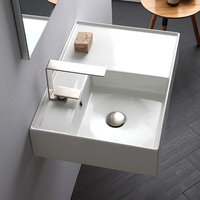 Scarabeo Scarabeo 5114-One Hole Ceramic Wall Mounted Rectangular Bathroom Sink, 23.62 x 17.32 x 5.51 inches, White