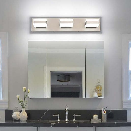 PRESDE 3-Light LED Vanity Light for Bathroom Brushed Nickel Bathroom Light Fixtures Over Mirror Modern Bath Wall Lighting