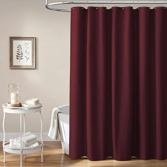Extra Long Linen Textured Waterproof Shower Curtain, 72x96, Burgundy | Extra Tall Size, 230GSM Polyester, Heavy Duty Cloth, Weighted Hem, 12 Plastic Hooks, Modern Hotel Style, Machine Washable