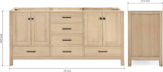 ARIEL Cambridge 72-inch Bathroom Vanity Base Cabinet,Solid Wood, 4 Soft Closing Doors, 6 Dovetail Drawers, White Oak