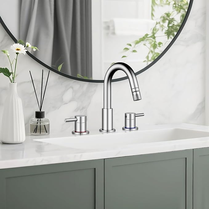 Pull Down Bathroom Faucet for Sink 3 Hole,8 inch Widespread Chrome Bathroom Sink Faucet with Pop Up Drain, Water Supply Hoses
