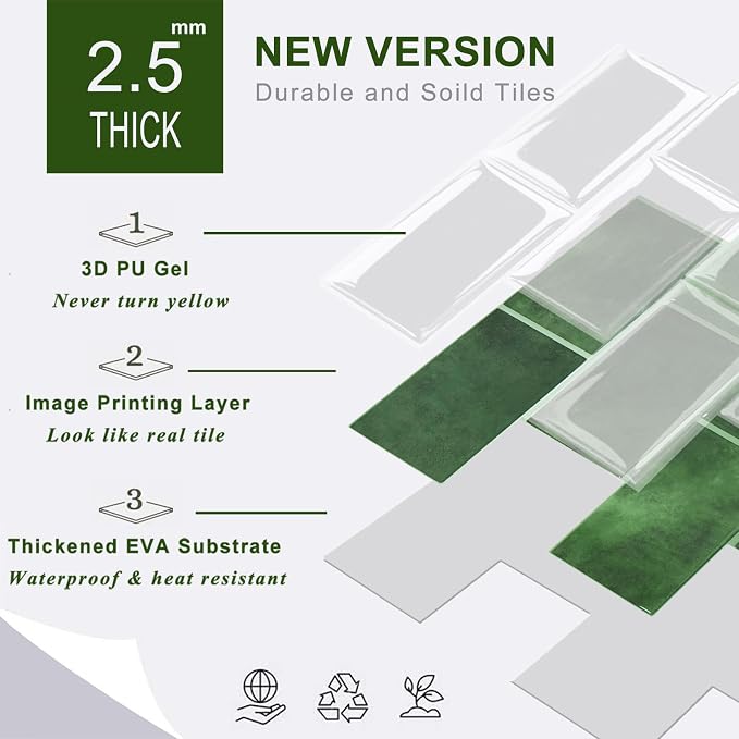 STICKGOO 10-Sheet Subway Tile Peel and Stick Backsplash, Self Adhesive Vinyl Wall Tiles, Stick on Backsplash for Kitchen and Bathroom(Thicker Design)