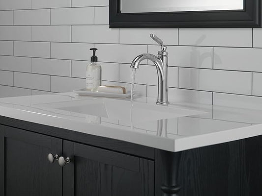 Delta Woodhurst Chrome Bathroom Faucet 1 Hole, Single Hole Bathroom Sink Faucet for Vanity, Metal Push-Pop Drain Assembly, Chrome 532-MPU-DST