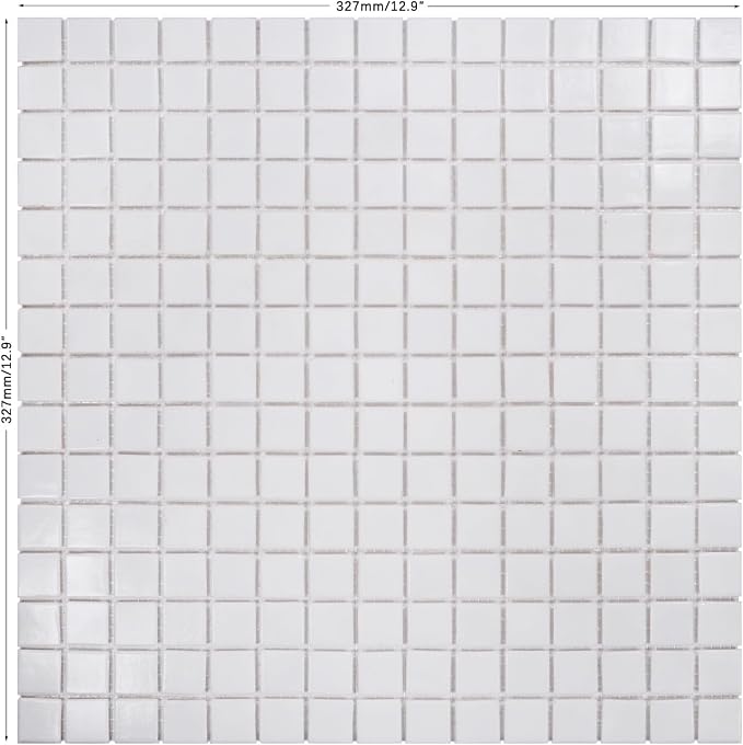 11.5 sq.ft White Glass Mosaic Tile for Bathroom, Pool, Kitchen Backsplash | Waterproof Wall & Floor Tile. Heat & frost resistant outdoors. Mesh-mounted easy install. Use any grout. Easy clean. 10pcs.