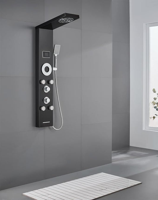 LED Shower Panel Tower System, 304 Stainless Steel Bathroom Shower Tower with 3 Body Massage Jets, Shower Column Wall Mounted