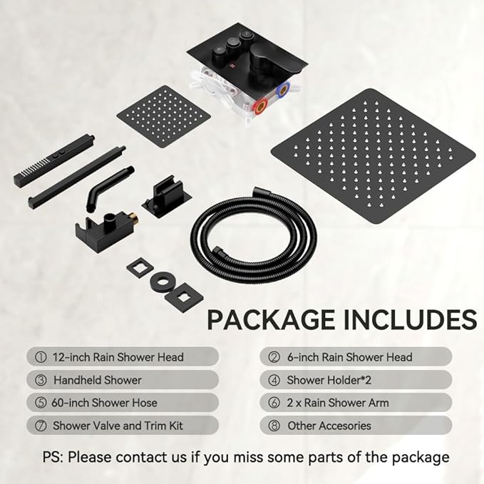 Shower Faucet Set Matte Black Shower System,STARBATH Push Button Diverter Shower Set with 2 in 1 Handheld,Can Use All at Once, 12 Inch Rainfall Shower and 6 Inch Wall Mount Shower Head