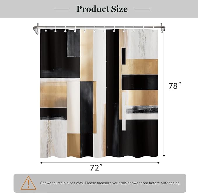 Black and Gold Abstract Shower Curtain Set, Modern Art Aesthetic Oil Painting Shower Curtain, Boho Neutral Artistic Fabric Waterproof Bathroom Curtains with 12PCS Hooks 72X78IN Brown Beige