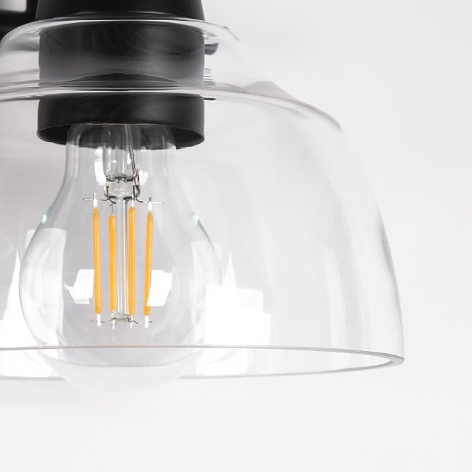 KSANA Black Bathroom Light Fixtures, Modern Farmhouse Vanity Lights Over Mirror 3-Light Bathroom Wall Mounted Sconce with Dome Glass Shade