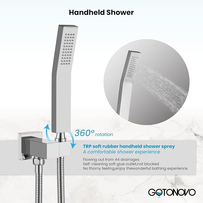gotonovo Tub Shower Faucet Set with Valve Kit 8’’ Head,Polished Chrome | Shower System with Tub Spout,SUS304 Rain Head with Handheld Sprayer,Swivel Spout,All Metal,Rough-In Valve Trim Kit,Wall Mount