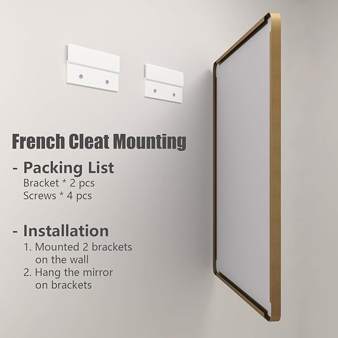 24x36 Inch Brushed Gold Bathroom Mirror | Metal Gold Framed Vanity Mirror, Modern Rectangle Wall Mirror for Entryway, Anti-rust, Shatterproof (Horizontal/Vertical)