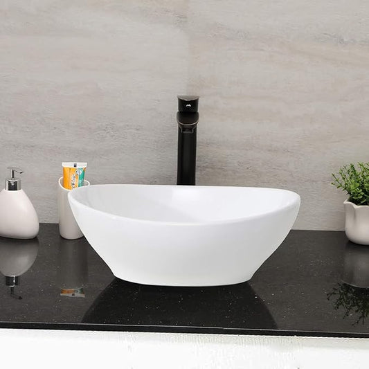 Mocoloo Oval Vessel Sink 16'' x 13'' Bathroom Sink Countertop Oval Shape Small Ceramic Bathroom Sinks White Porcelain Vanity Bowl Above Counter Art Basin