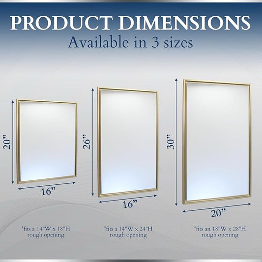Fox Hollow Furnishings 16x26 Parker Metro Metal Framed Rectangle Recessed Bathroom Medicine Cabinet, Floating Mirror, 14x24 in-Wall Opening, Steel, Adjustable Glass Shelves, Magnet Close, Chrome