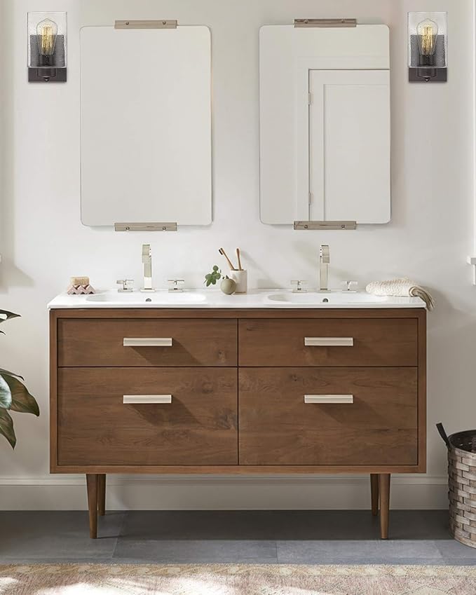 Beionxii Vanity Wall Sconces, Bathroom Vanity Light with Seeded Glass Shade | 2-Pack Wall Lights, Farmhouse Vanity Lights, Rustic Restroom Lighting Fixtures for Bedroom Living Room Hallway, BXMB9002-1-2P