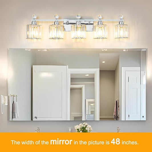 Lxybcce 5 Light Bathroom Vanity Light, Modern Crystal Bathroom Ligth Fixture, Chrome Vanity Lights, Light Fixtures Above Mirror, Wall Lamp for Mirror Living Room Cabinet Bedroom Porch