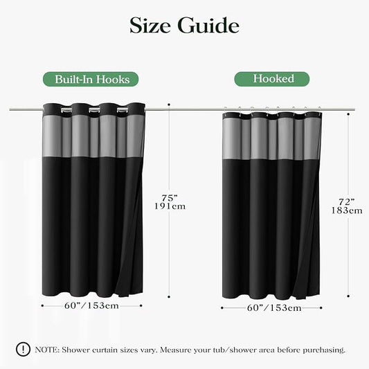 Black Hook Free Waffle Shower Curtain & Snap-in Fabric Liner,60x75 | Less Time to install, 3 in 1 Fabric Shower Curtain and Liner Set with Magnets, Stall, Shower Curtains for Bathroom
