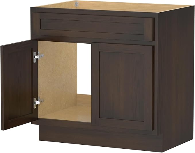 HomeBeyond 30 Inch Bathroom Vanity Base Only, Single Vanity Cabinet with Double Soft Closing Door, Composable Floor Mount Cabinets Without Top, Rustic Brown