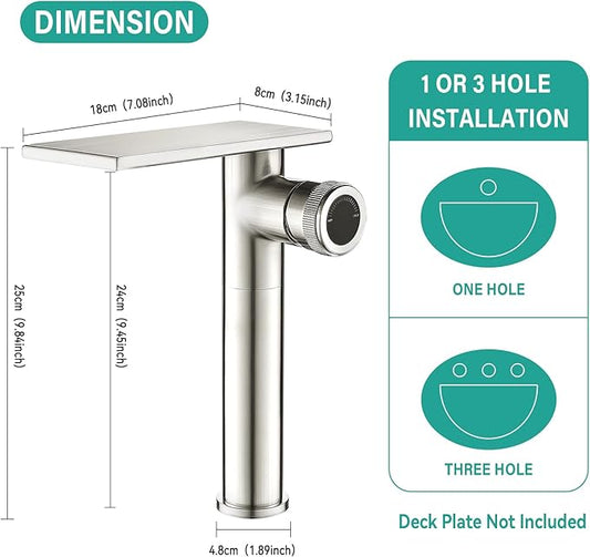 becola Modern Bathroom Sink Faucet,Tall Faucet for Bathroom Sink,Brushed Nickel Vessel Sink Faucet,Single Hole Cold and Hot Basin Water Faucet,Vanity Faucet with Adjust Knobs and Two Supply Lines
