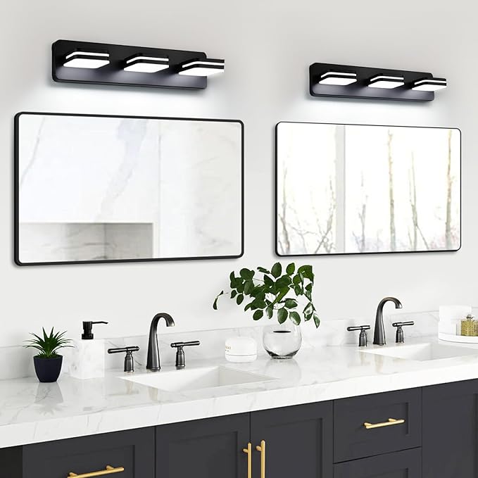 360° Rotate LED Dimmable Bathroom Vanity Light Fixtures, 1300LM Acrylic Matte Black Vanity Lights for Bathroom, Modern Wall Lighting Fixtures Over Mirror Kitchen Living (Natural White Light 5000K)