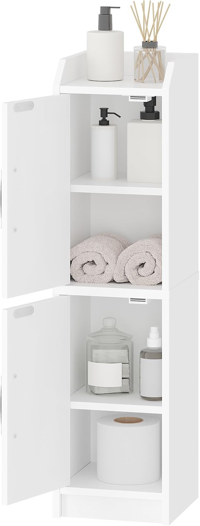 Bathroom Storage Cabinet, Small Corner Floor Cabinet with Door and Shelves, Narrow Bathroom Organizer and Paper Storage with Adjustable Shelves, for Small Spaces, White BC27013X