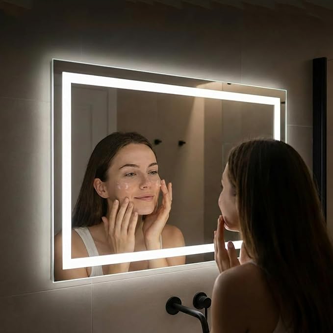 30"x 36" LED Bathroom Mirror with Lights, Backlit & Front Lit, Stepless Dimmable, Anti-Fog, 3 Colors Led Mirror, Wall-Mounted Vanity Mirror, Memory Function, Tempered Glass, Shatter-Proof