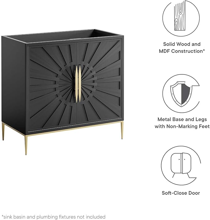 Modway Awaken Bathroom Vanity Cabinet, 36", Black
