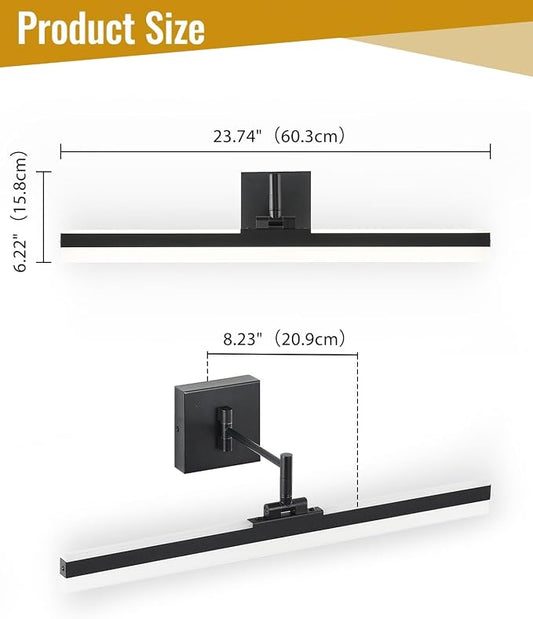 Modern LED Vanity Light Fixture,Metal Black 23.6‘’ 5CCT DimmableAdjustable & Rotatable Bathroom Light Fixture Above Mirror, Wall Sconce