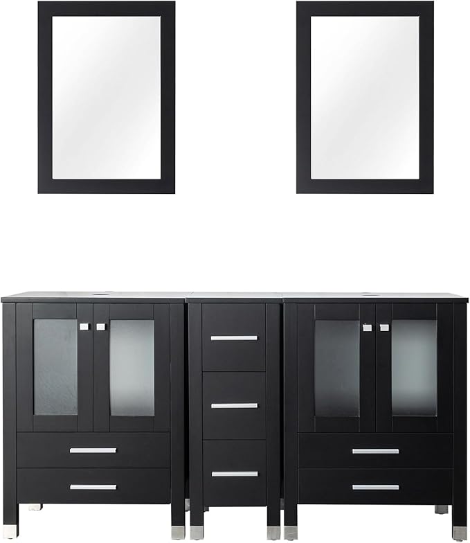 LUCKWIND 60" Double 24" Bathroom Vanity with Sink Combo, Elegant Series with One 12.6-in Side Cabinet, Painted Frame Without Sinks, Faucets and Mirrors, Black