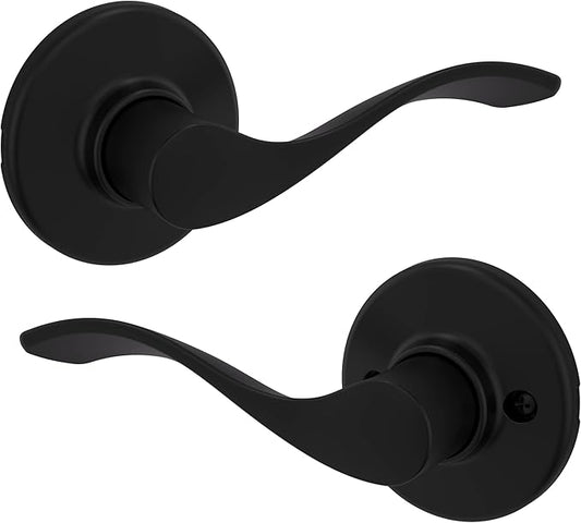Kwikset Balboa Interior Passage Door Handle, Lever For Closet and Hallway Doors, Reversible Non-Locking Handle Lever, Matte Black